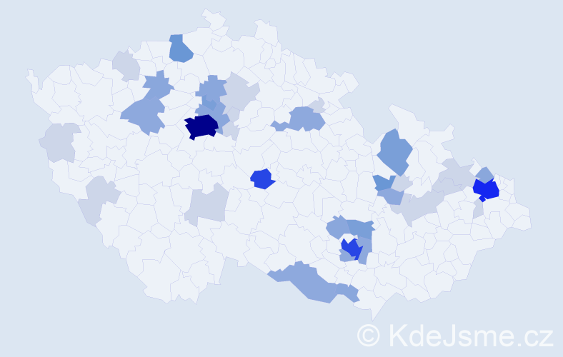 Příjmení: 'Nevím', počet výskytů 105 v celé ČR