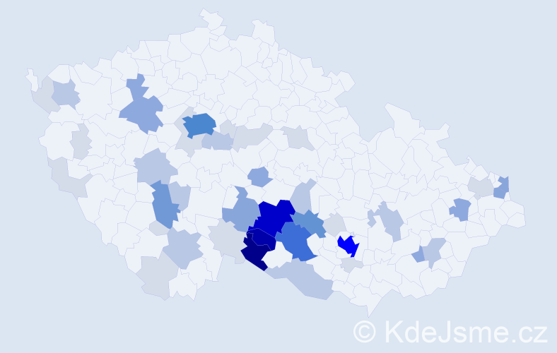 Příjmení: 'Vejmělek', počet výskytů 155 v celé ČR