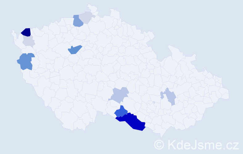 Příjmení: 'Habrdlová', počet výskytů 43 v celé ČR