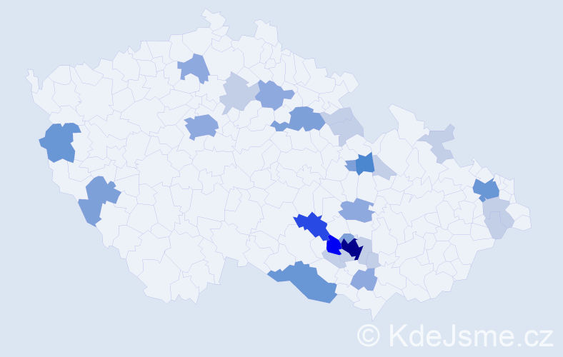 Příjmení: 'Tribula', počet výskytů 76 v celé ČR