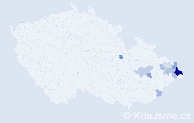 Příjmení: 'Kaczmarczyková', počet výskytů 46 v celé ČR