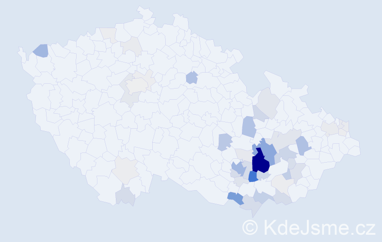 Příjmení: 'Klvačová', počet výskytů 173 v celé ČR