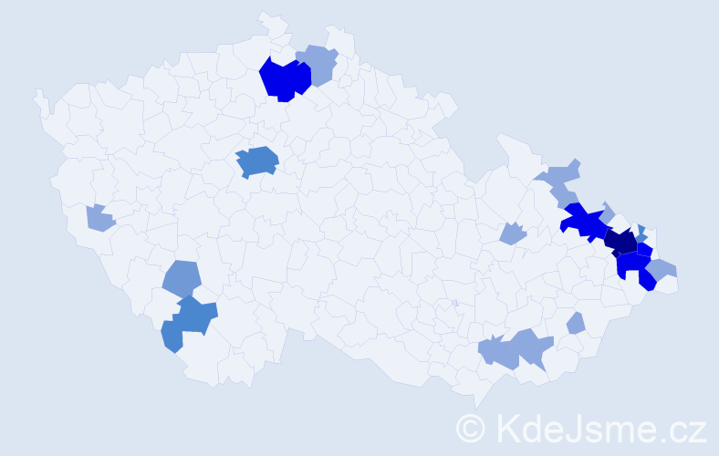 Příjmení: 'Běleš', počet výskytů 45 v celé ČR