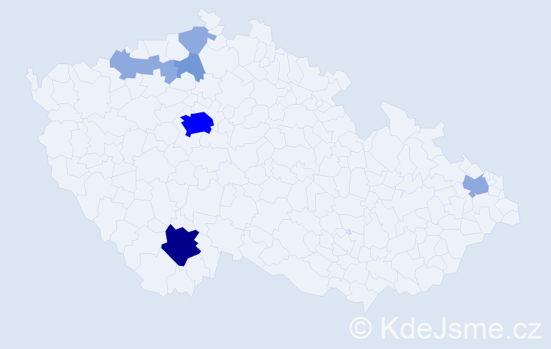 Příjmení: 'Hrabáčová', počet výskytů 18 v celé ČR