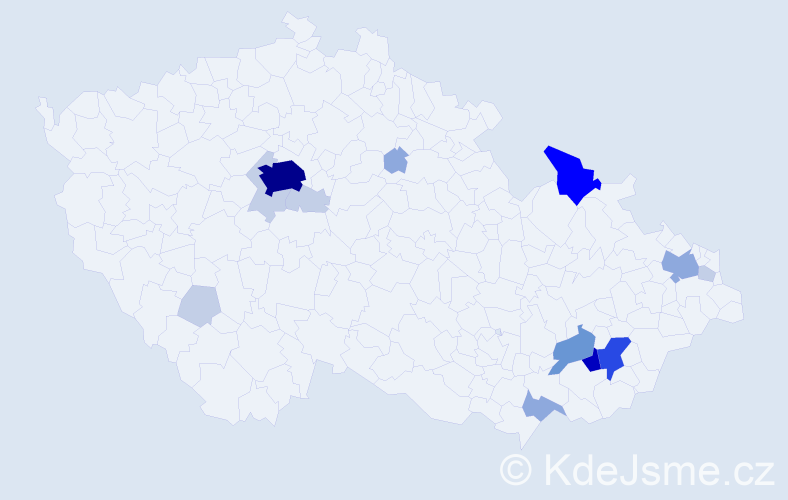 Příjmení: 'Mičáková', počet výskytů 50 v celé ČR