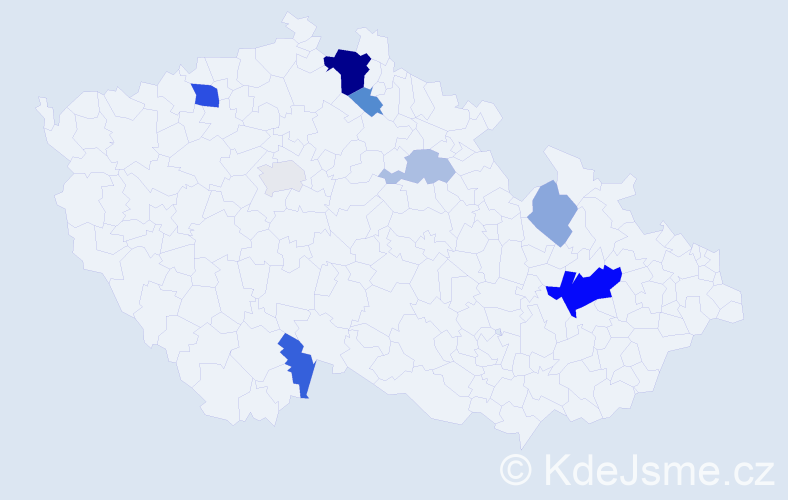 Příjmení: 'Tajmrová', počet výskytů 21 v celé ČR