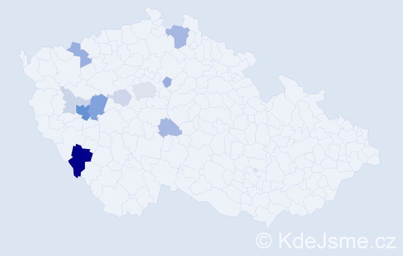 Příjmení: 'Přinda', počet výskytů 37 v celé ČR