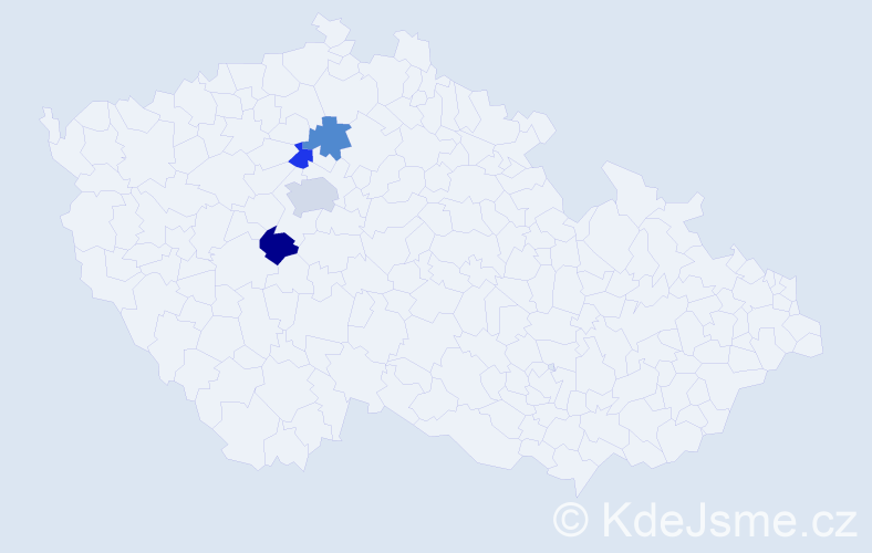 Příjmení: 'Mester', počet výskytů 5 v celé ČR