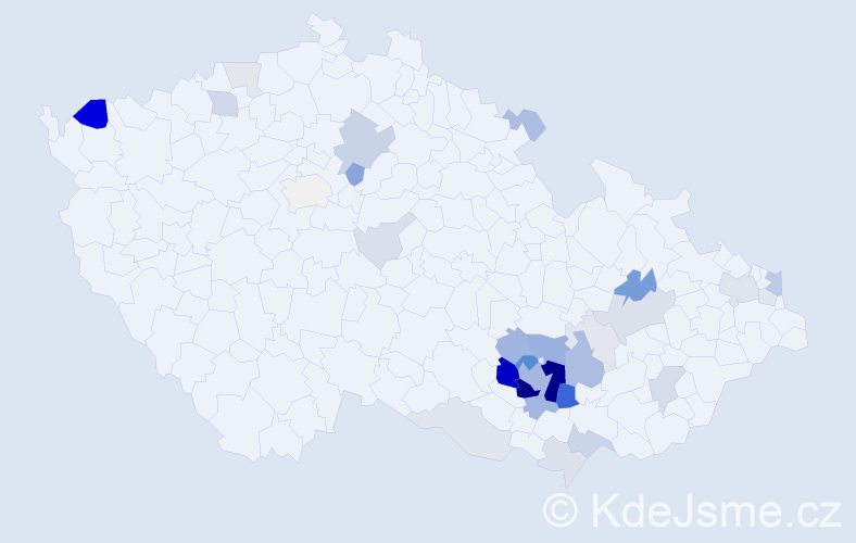 Příjmení: 'Kuklínková', počet výskytů 104 v celé ČR