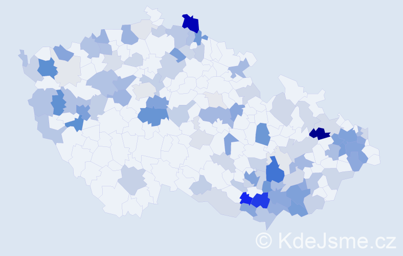 Příjmení: 'Rusňák', počet výskytů 350 v celé ČR