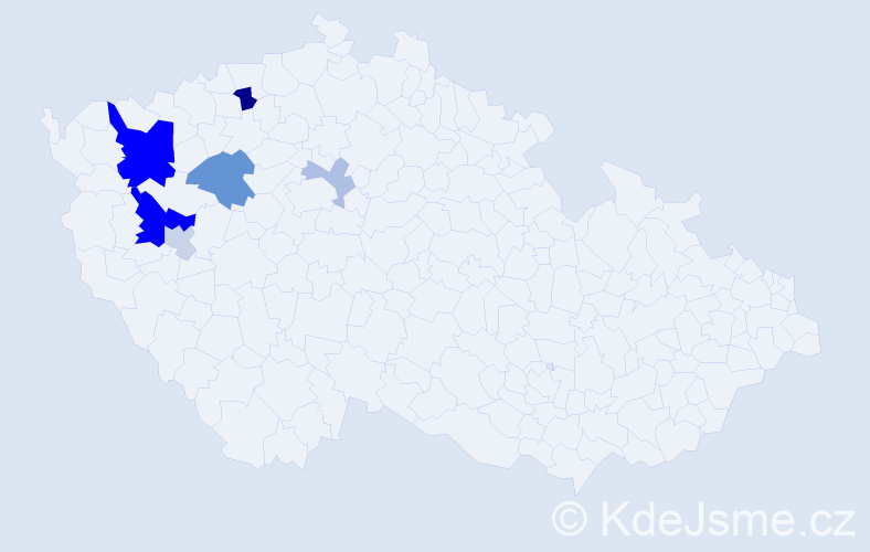 Příjmení: 'Kubastová', počet výskytů 16 v celé ČR