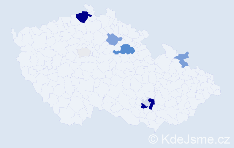 Příjmení: 'Mahn', počet výskytů 19 v celé ČR