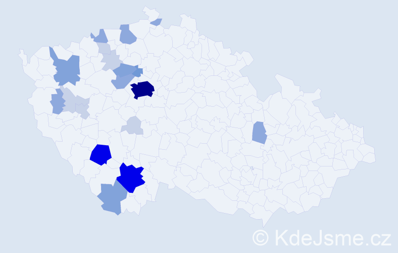 Příjmení: 'Prušák', počet výskytů 62 v celé ČR