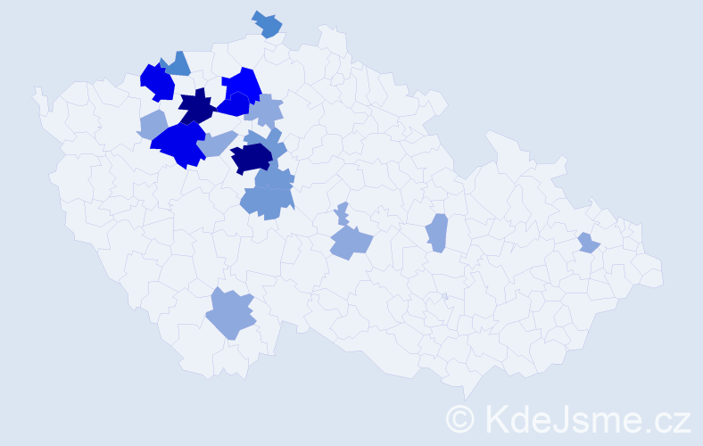 Příjmení: 'Kloub', počet výskytů 50 v celé ČR