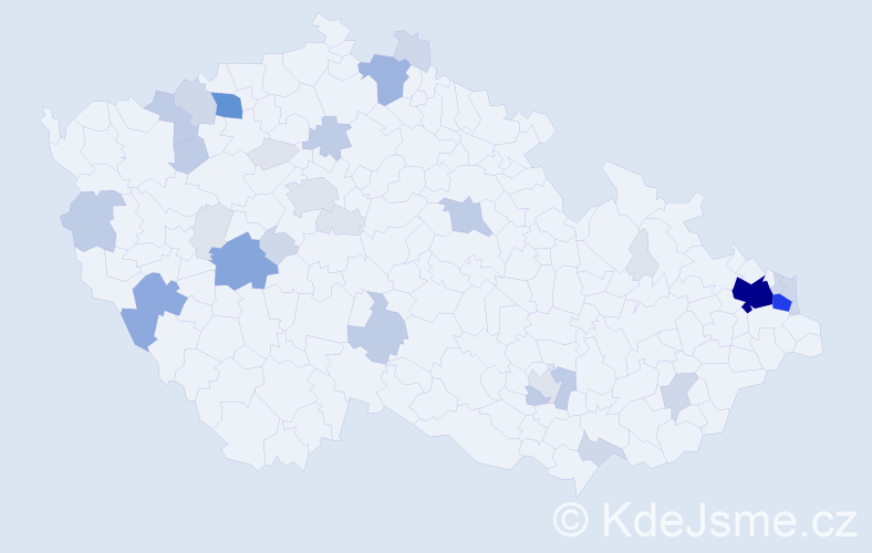 Příjmení: 'Kmeťo', počet výskytů 123 v celé ČR