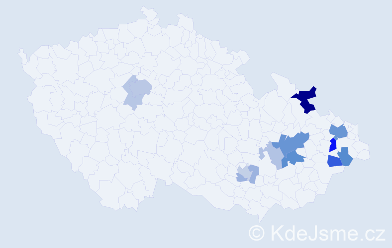 Příjmení: 'Šmidáková', počet výskytů 36 v celé ČR