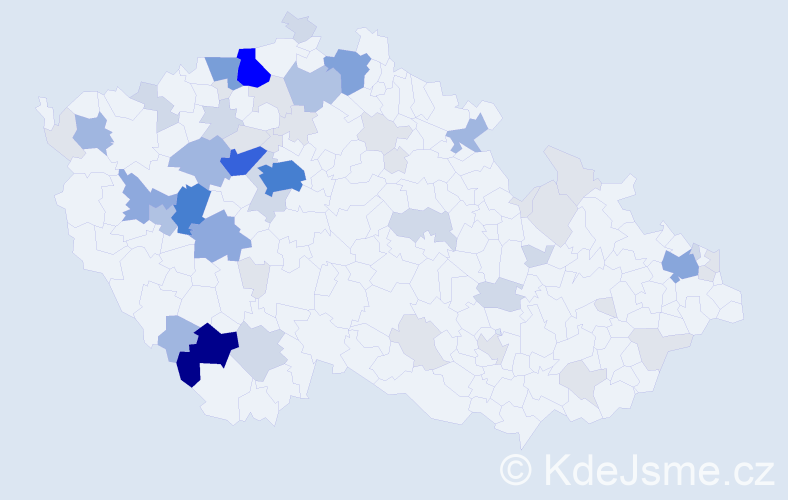 Příjmení: 'Bihary', počet výskytů 206 v celé ČR