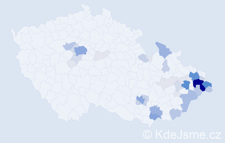 Příjmení: 'Zubek', počet výskytů 169 v celé ČR