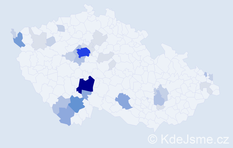 Příjmení: 'Kubart', počet výskytů 99 v celé ČR