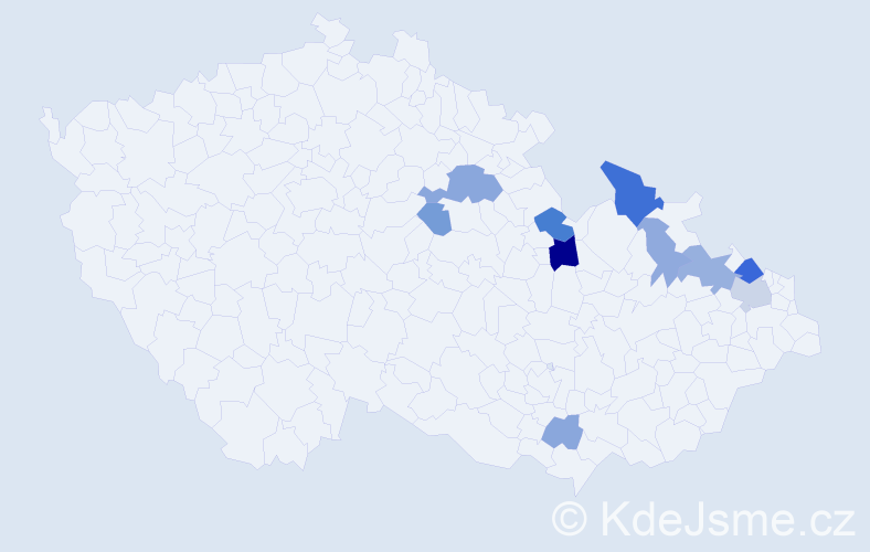 Příjmení: 'Kekelák', počet výskytů 21 v celé ČR