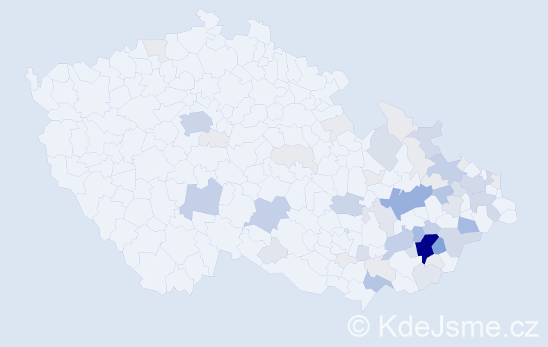 Příjmení: 'Dlabaja', počet výskytů 225 v celé ČR