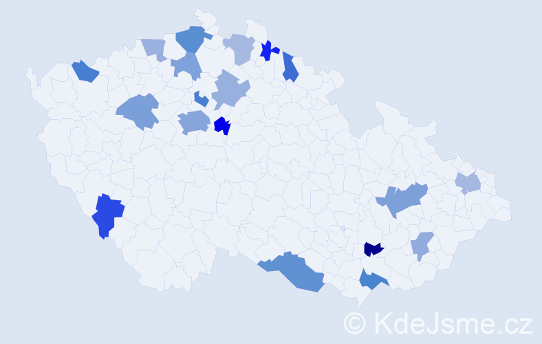 Příjmení: 'Kuzmin', počet výskytů 33 v celé ČR