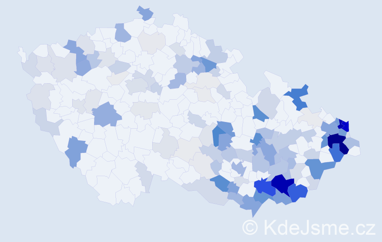 Příjmení: 'Uherková', počet výskytů 579 v celé ČR