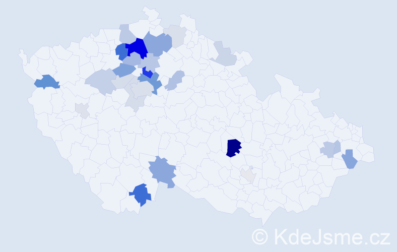 Příjmení: 'Kekrt', počet výskytů 58 v celé ČR