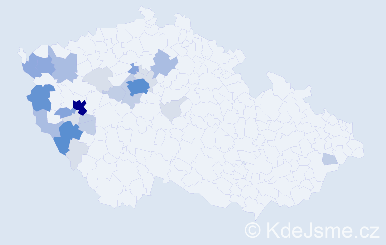 Příjmení: 'Klesa', počet výskytů 90 v celé ČR