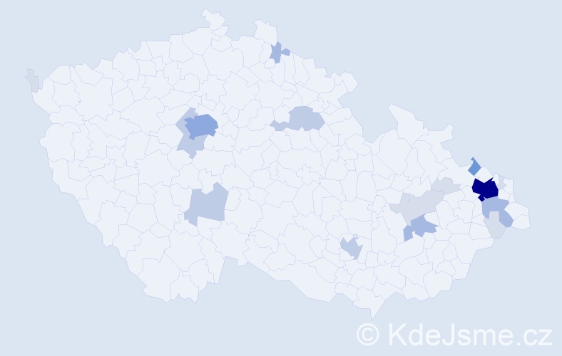 Příjmení: 'Mikluš', počet výskytů 53 v celé ČR