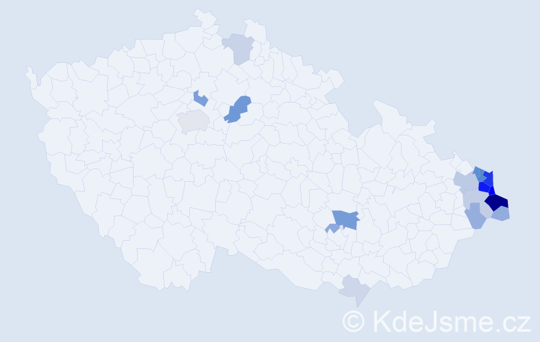 Příjmení: 'Malysz', počet výskytů 77 v celé ČR