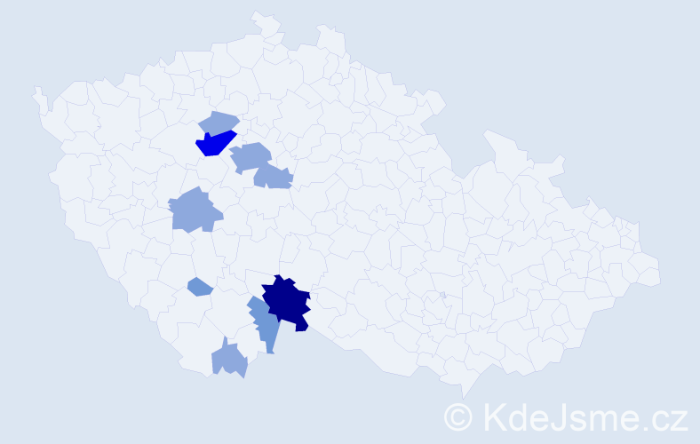 Příjmení: 'Urajová', počet výskytů 20 v celé ČR