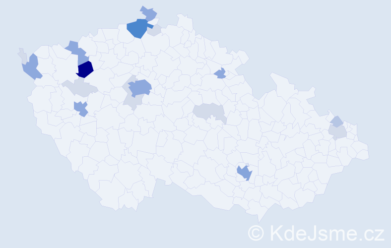 Příjmení: 'Benedek', počet výskytů 55 v celé ČR