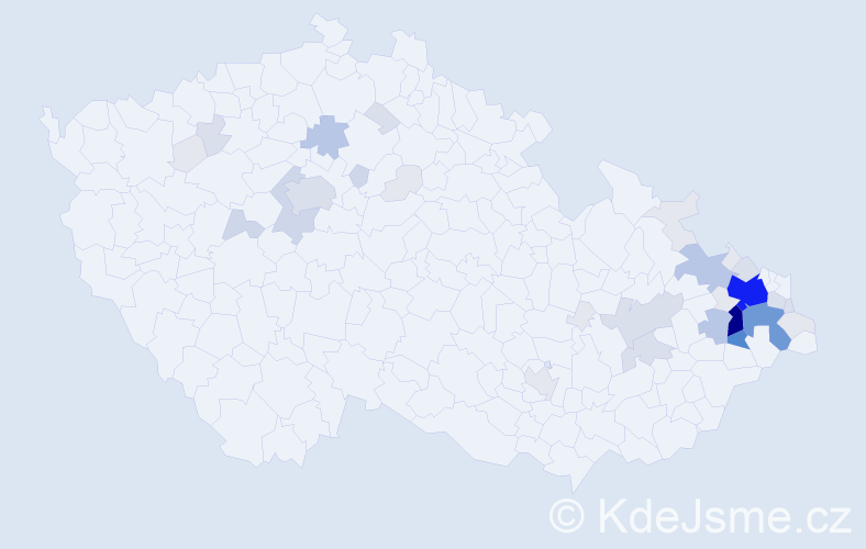 Příjmení: 'Kutáčová', počet výskytů 160 v celé ČR
