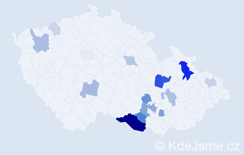 Příjmení: 'Potácel', počet výskytů 53 v celé ČR