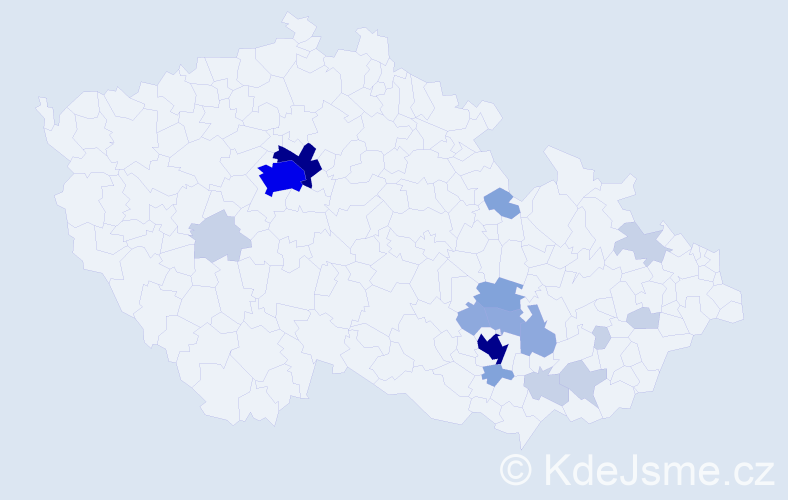 Příjmení: 'Krkavec', počet výskytů 55 v celé ČR