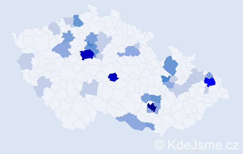 Příjmení: 'Nevím', počet výskytů 105 v celé ČR