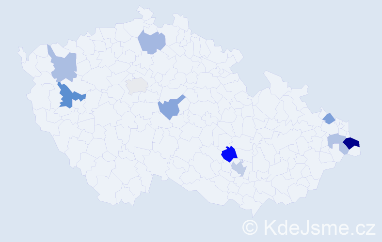 Příjmení: 'Mihoč', počet výskytů 17 v celé ČR