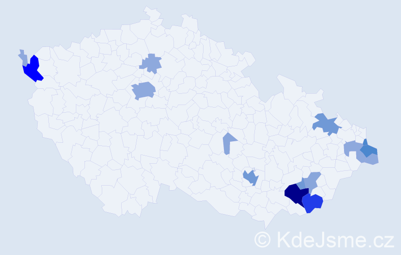 Příjmení: 'Kura', počet výskytů 48 v celé ČR