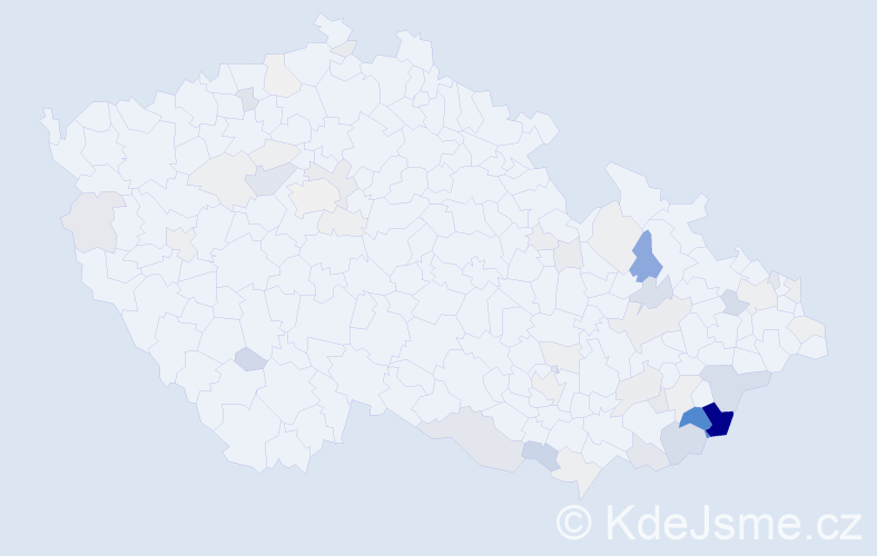 Příjmení: 'Pinďáková', počet výskytů 192 v celé ČR