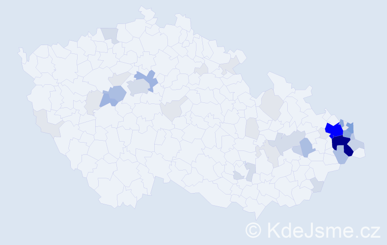 Příjmení: 'Damek', počet výskytů 148 v celé ČR