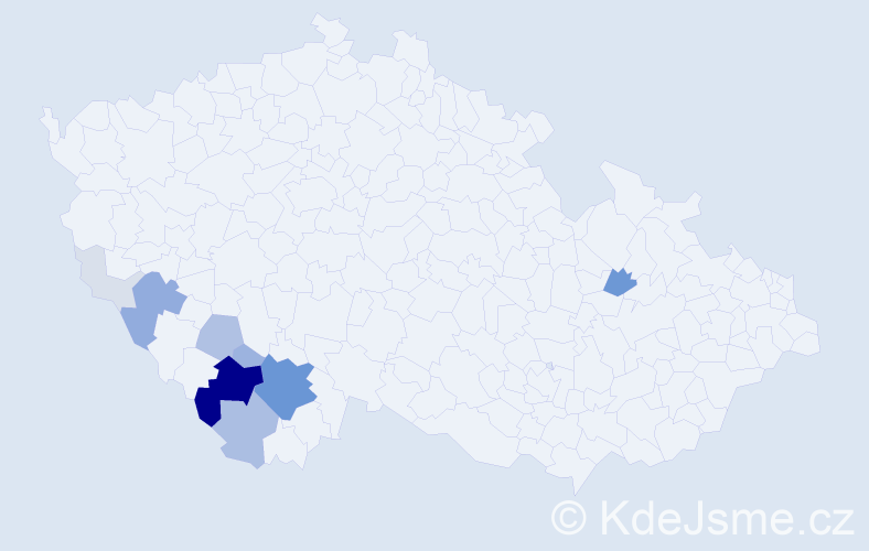 Příjmení: 'Prener', počet výskytů 54 v celé ČR