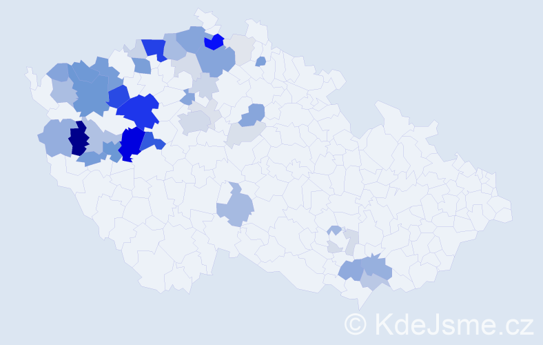 Příjmení: 'Šrédl', počet výskytů 151 v celé ČR