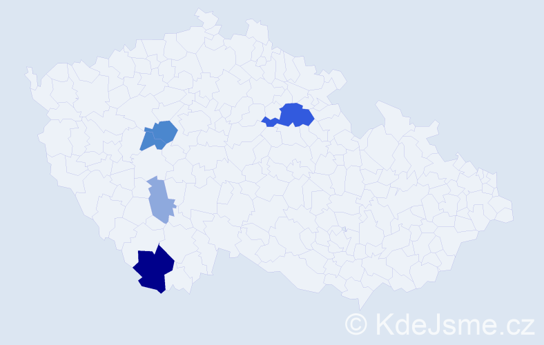 Příjmení: 'Tkáčík', počet výskytů 13 v celé ČR