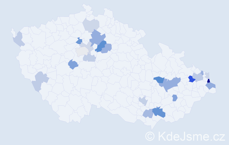 Příjmení: 'Hutová', počet výskytů 49 v celé ČR