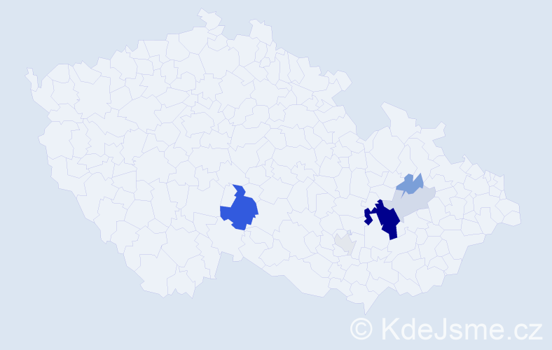 Příjmení: 'Rušil', počet výskytů 19 v celé ČR
