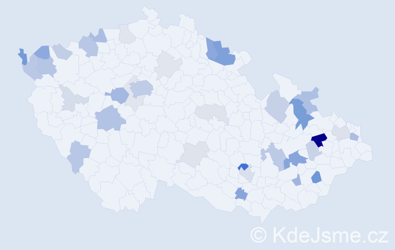 Příjmení: 'Bálint', počet výskytů 102 v celé ČR