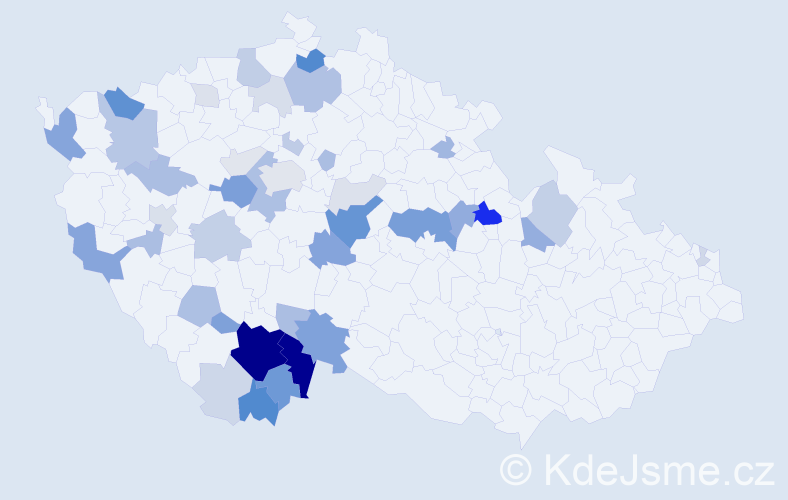 Příjmení: 'Kubatová', počet výskytů 138 v celé ČR