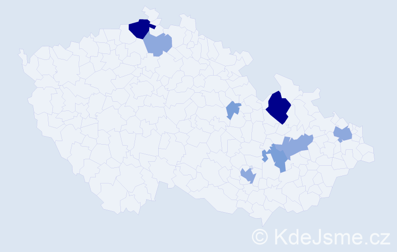 Příjmení: 'Mihová', počet výskytů 22 v celé ČR