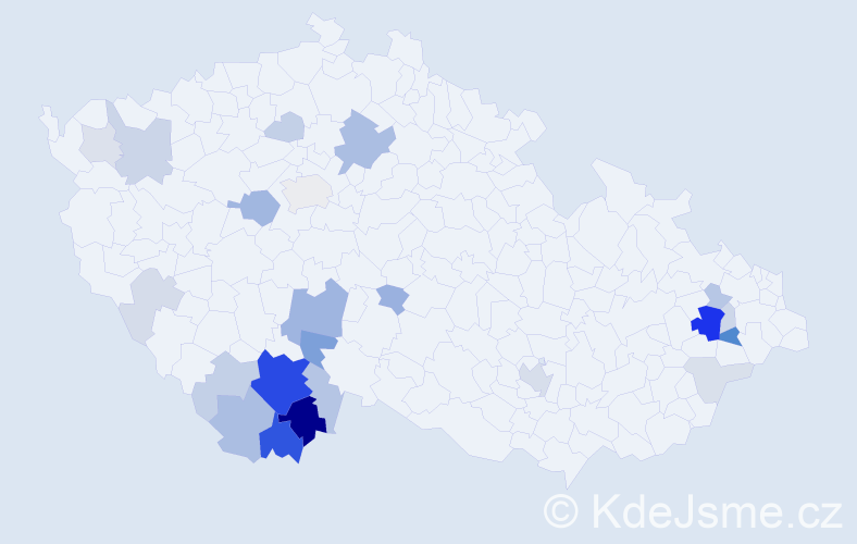 Příjmení: 'Kocmich', počet výskytů 80 v celé ČR